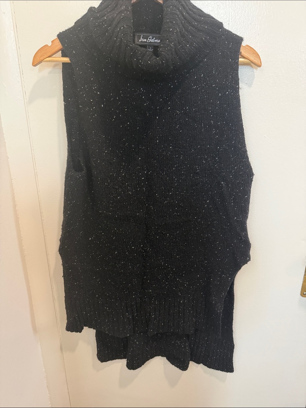 Sam Edelman Black Speckled Sleeveless Turtleneck Sweater Vest